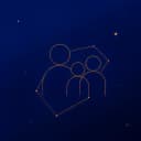 Constellation of three abstract figures planning together